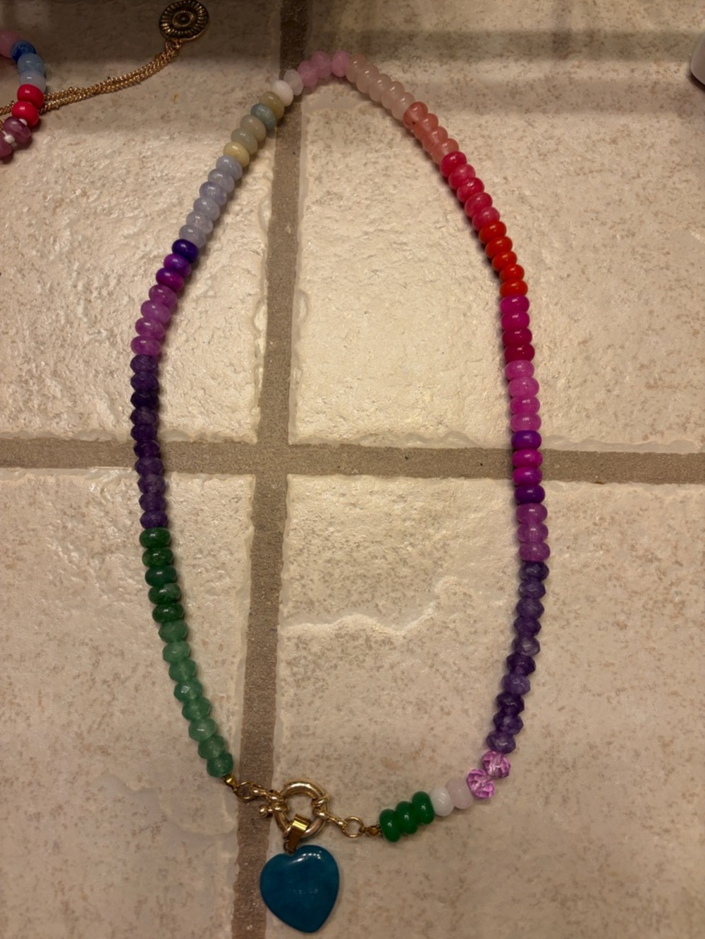 Multicolor Beaded Heart Pendant Necklace - Blue/Turquoise Heart Charm